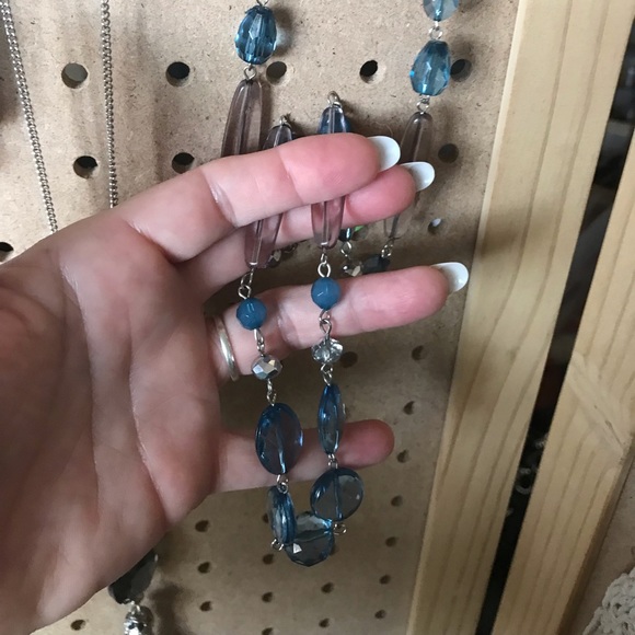 Long blue & crystal acrylic necklace.